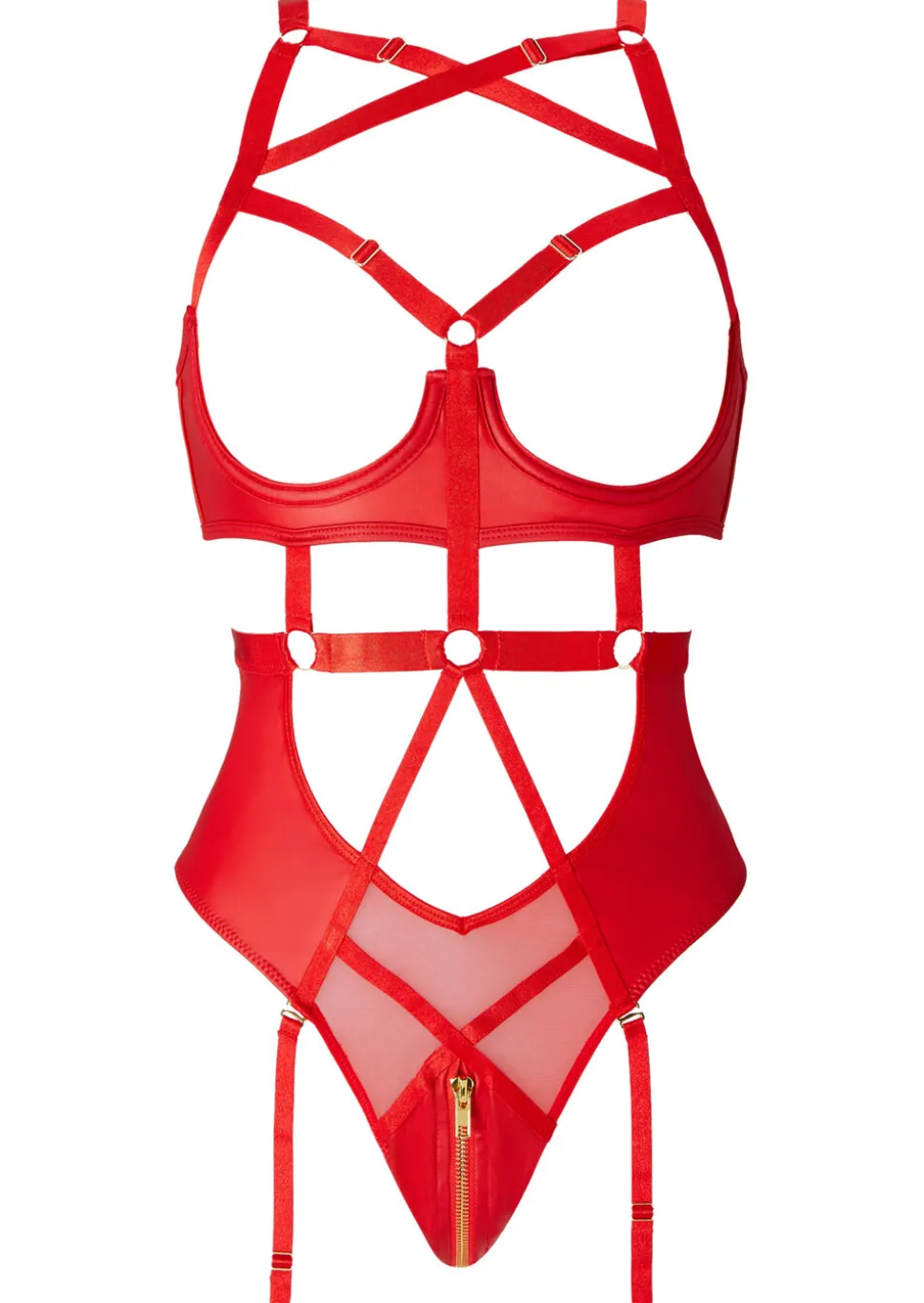Minx PU Open Cup Crotchless Lingerie Body - Red