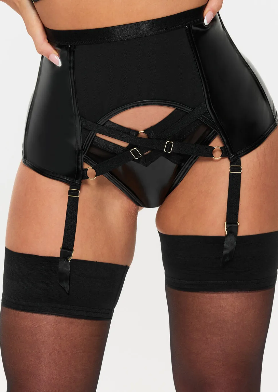 Minx PU Waspie Suspender - Black
