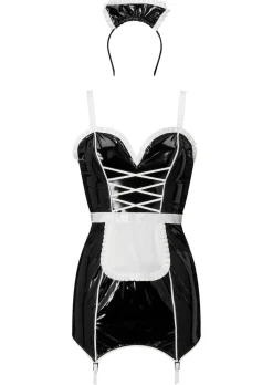 Mistress Maid 2-Piece PU Sexy Fancy Dress Costume with Headband - Black