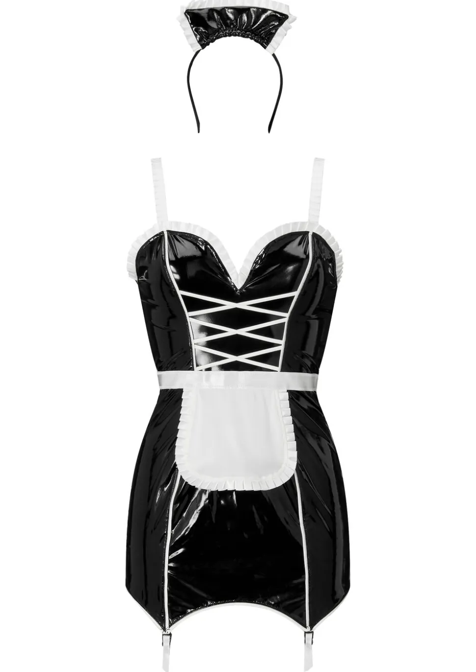 Mistress Maid 2-Piece PU Sexy Fancy Dress Costume with Headband - Black