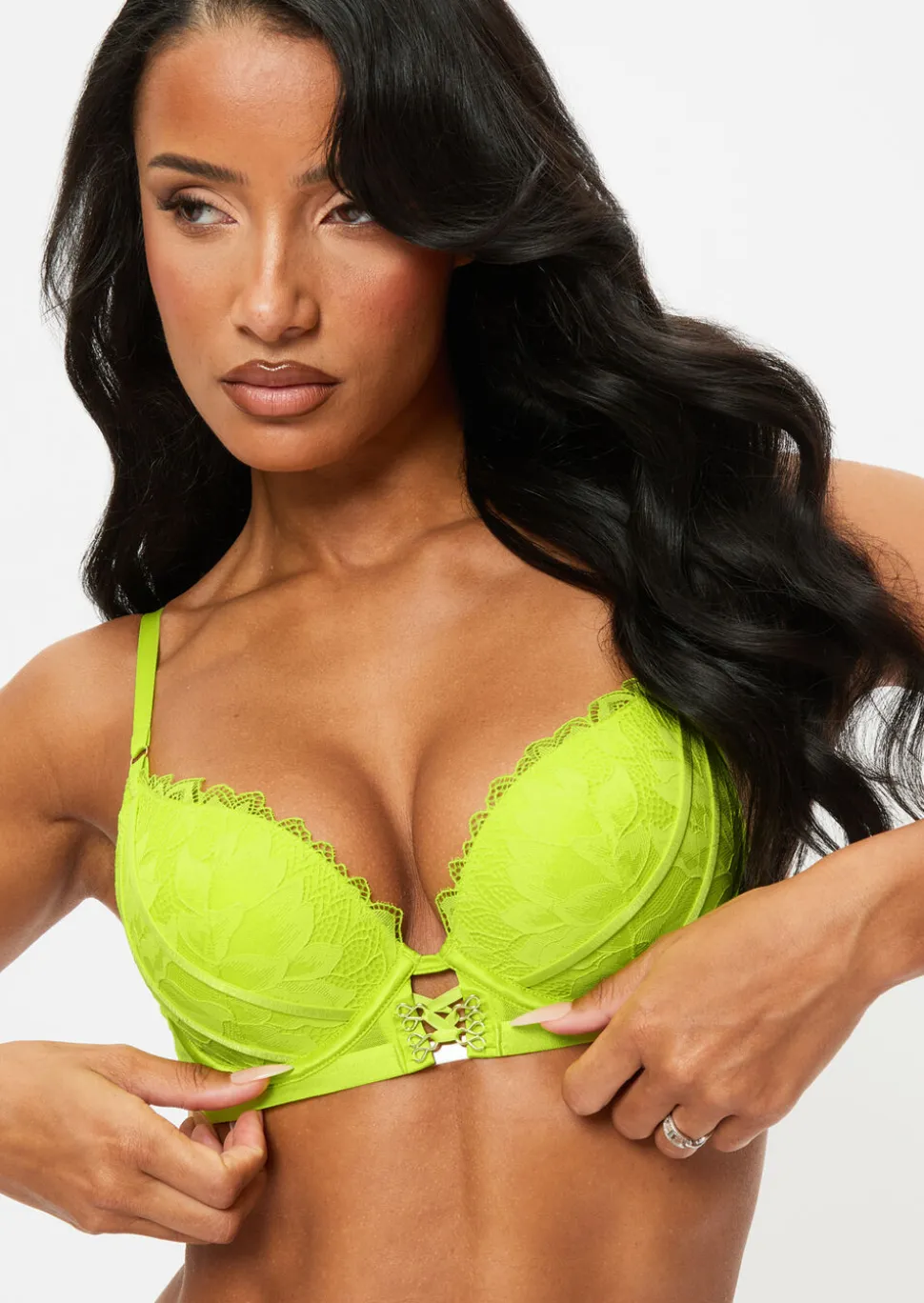 Neon Crush Lace Padded Plunge Bra - Lime