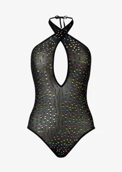 Neon Heart Embellished Halterneck Lingerie Body - Multi