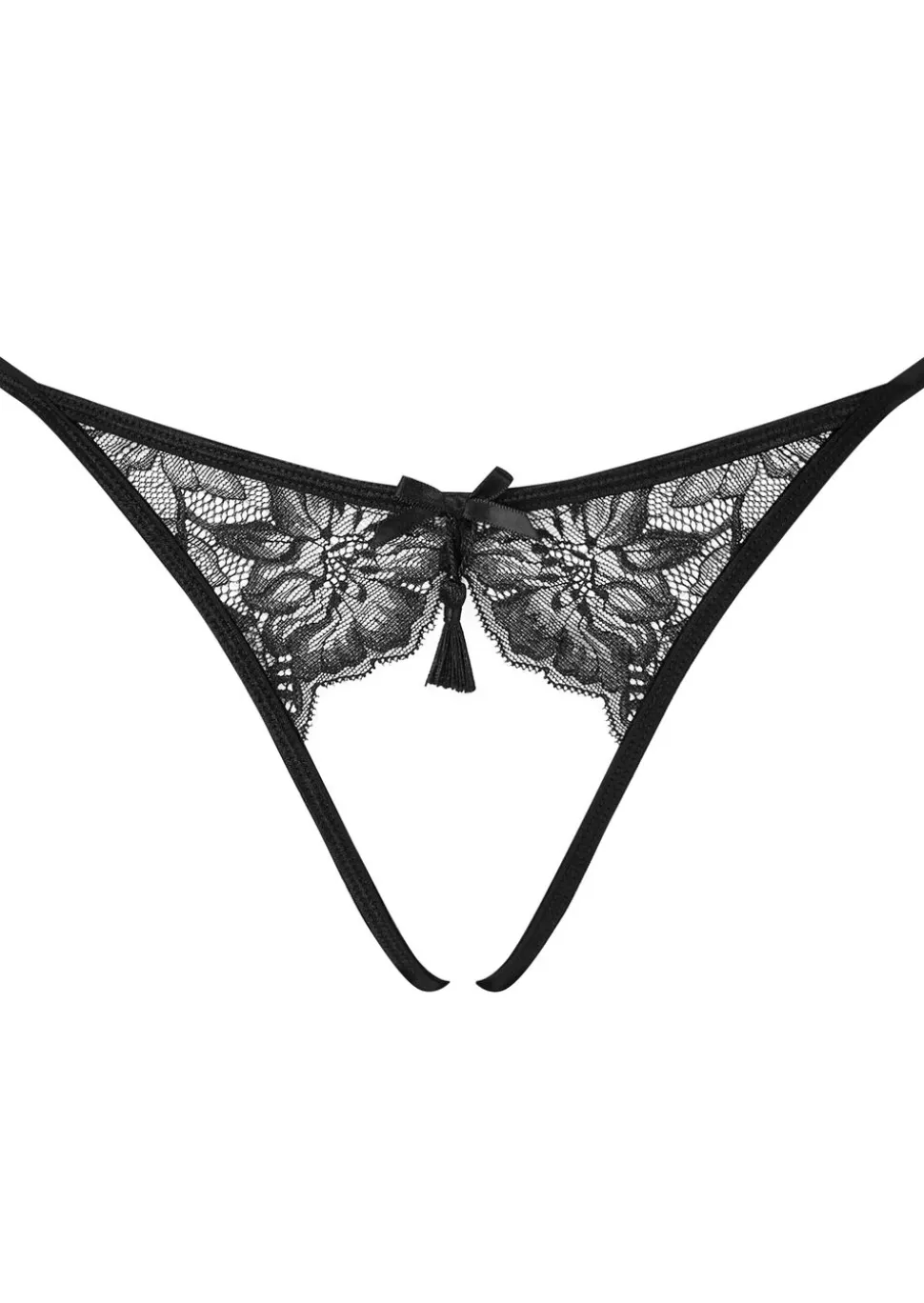 Peep Show Lace Crotchless Brazilian Knickers - Black
