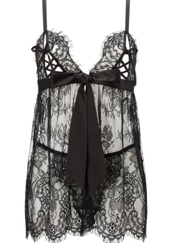 Place In My Heart Lace Crotchless Babydoll 2 Piece Set - Black