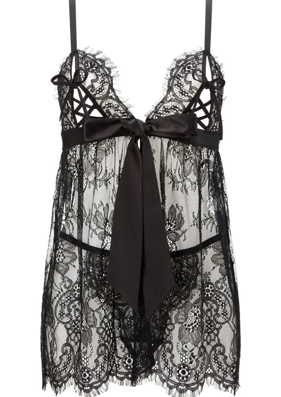 Place In My Heart Lace Crotchless Babydoll 2 Piece Set - Black