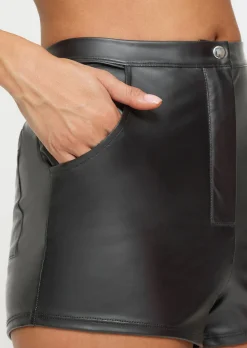 Plain PU Shorts - Black