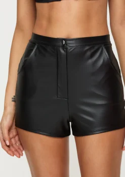 Plain PU Shorts - Black