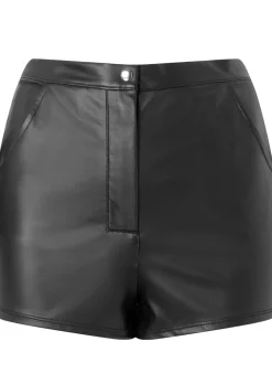 Plain PU Shorts - Black