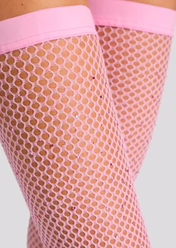 Plain Top Diamante Hold Ups - Light Pink