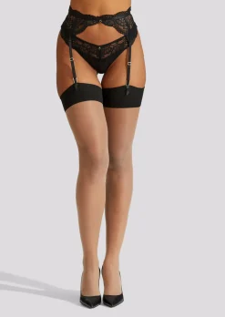 Plain Top Seamed Glossy Stockings - Nude/Black