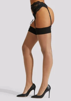Plain Top Seamed Glossy Stockings - Nude/Black