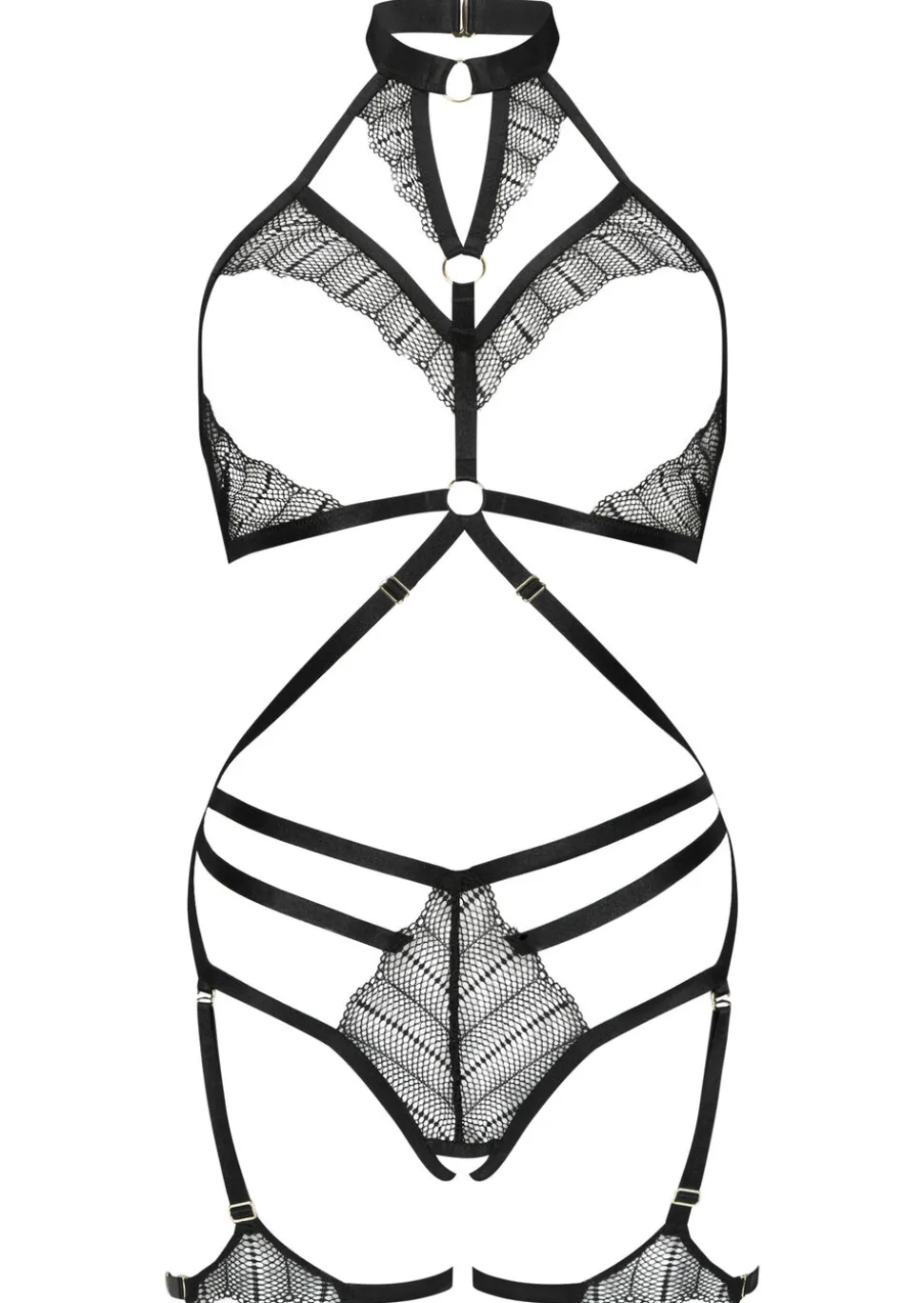 Please Me Lace Crotchless Lingerie Body - Black