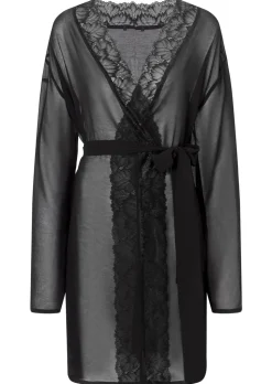Promising Lace Trim Robe - Black