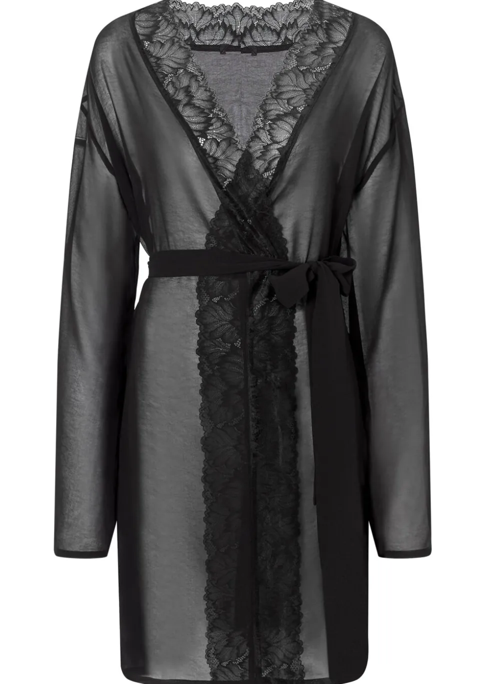 Promising Lace Trim Robe - Black
