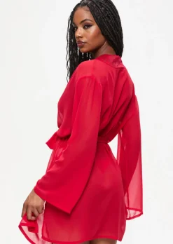 Promising Lace Trim Robe - Red
