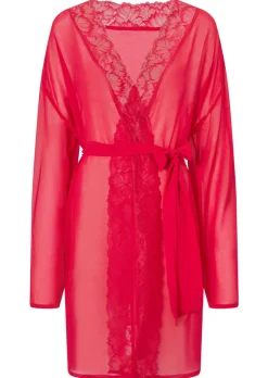 Promising Lace Trim Robe - Red