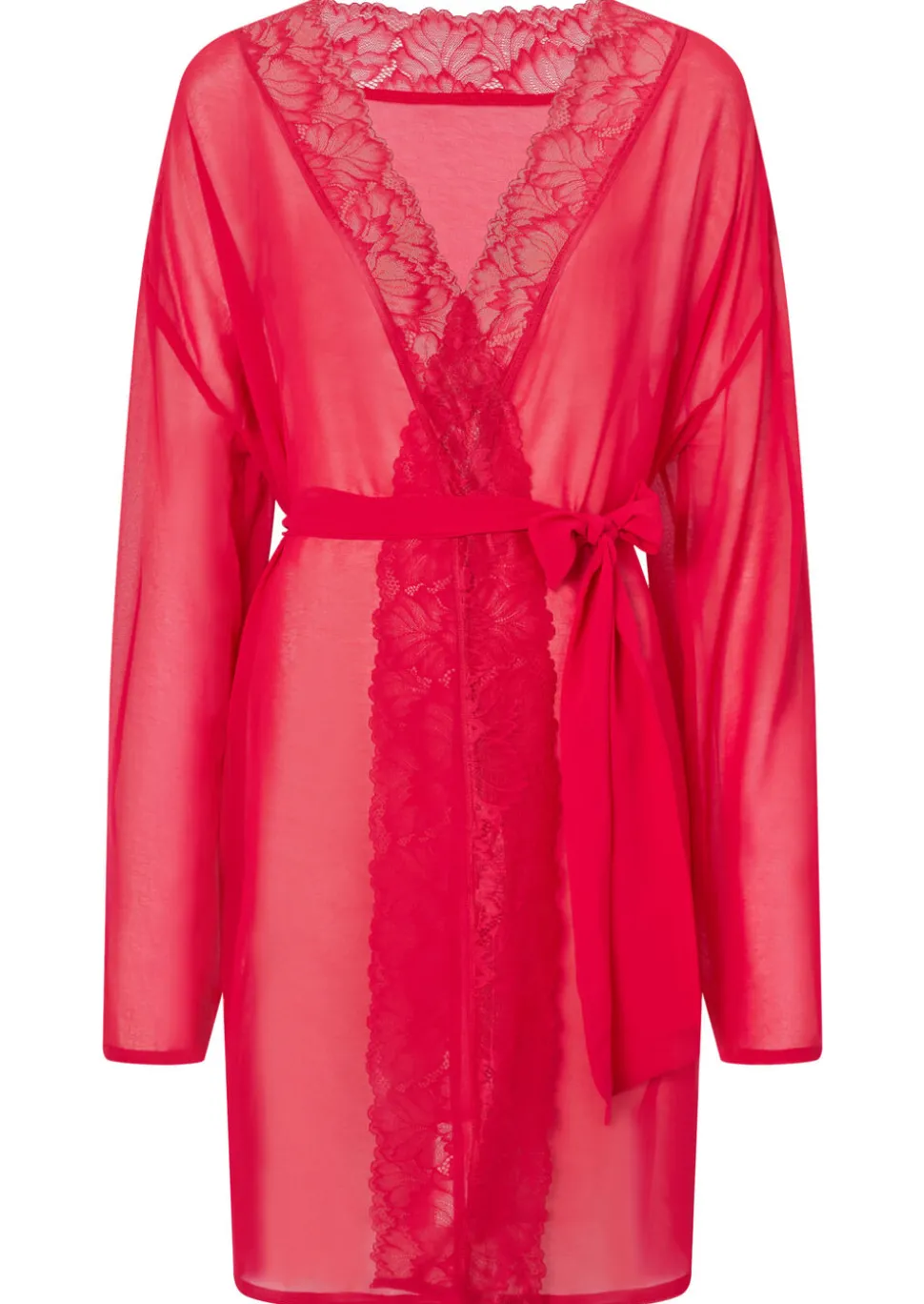 Promising Lace Trim Robe - Red