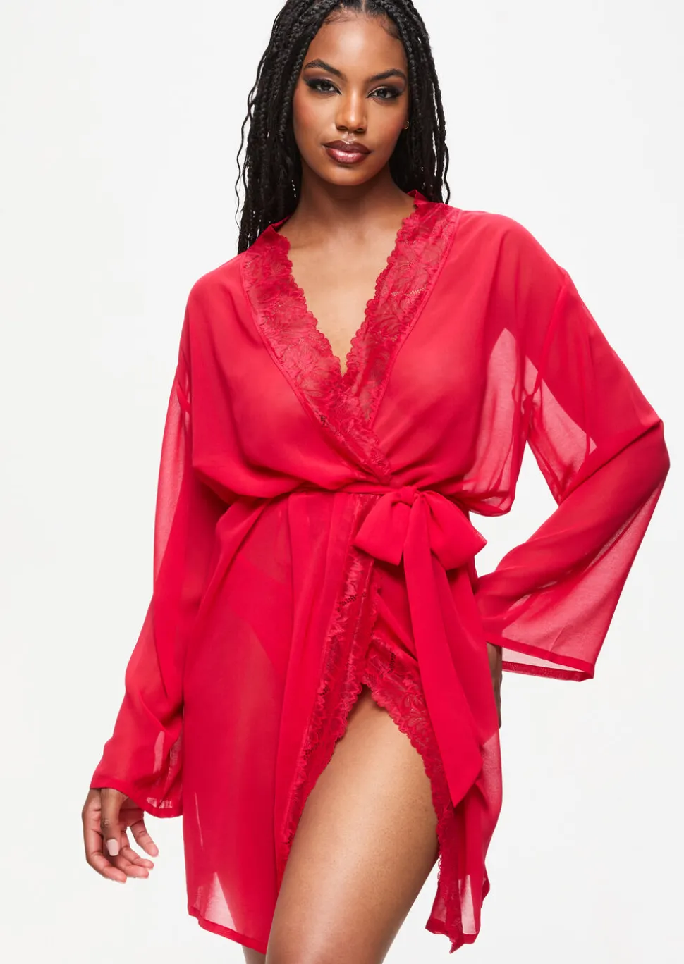 Promising Lace Trim Robe - Red