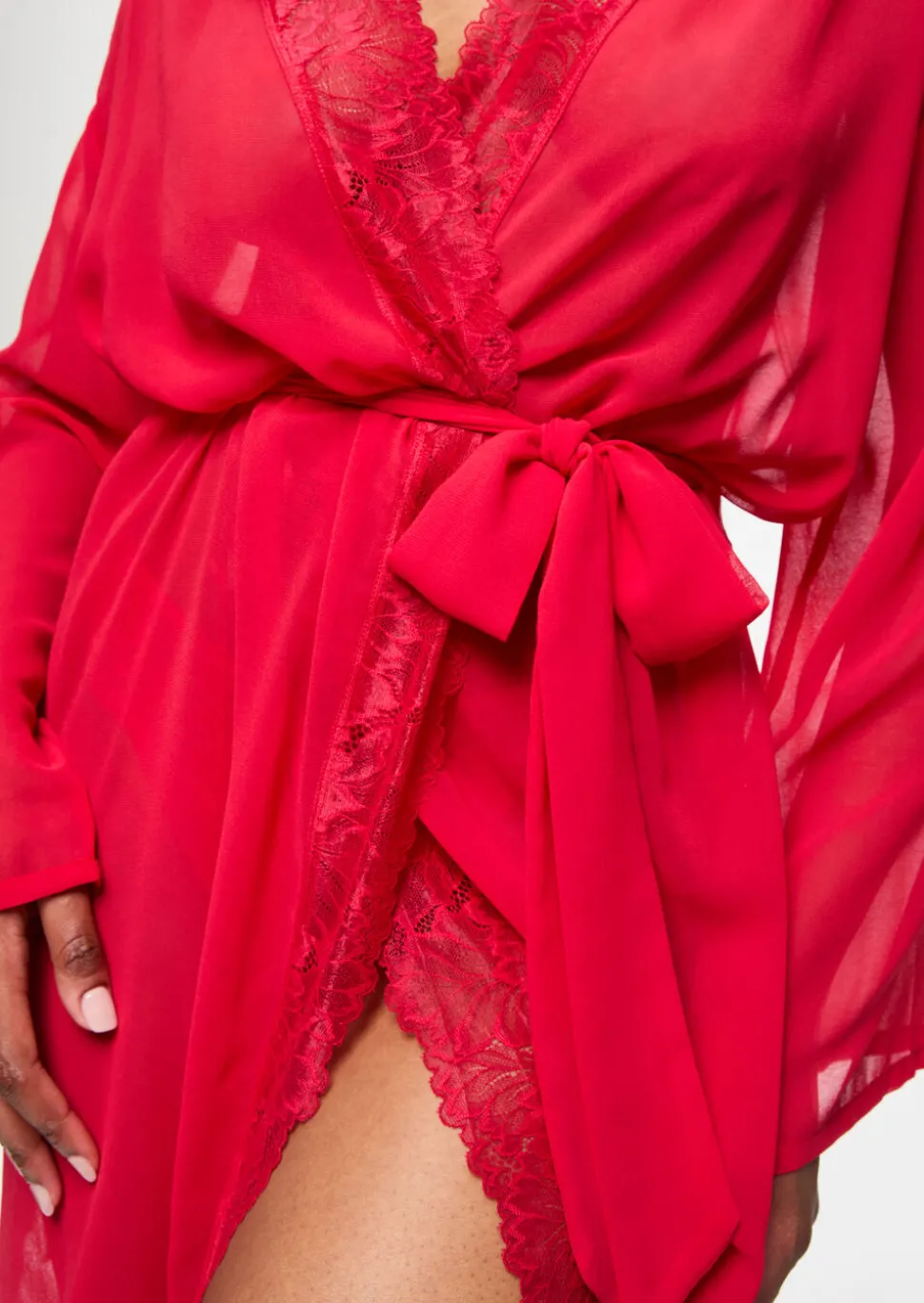 Promising Lace Trim Robe - Red