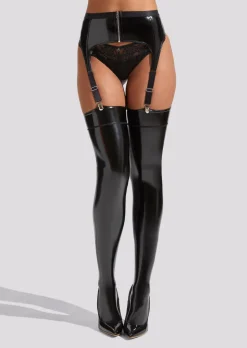PU Suspender Belt & Stockings Set - Black