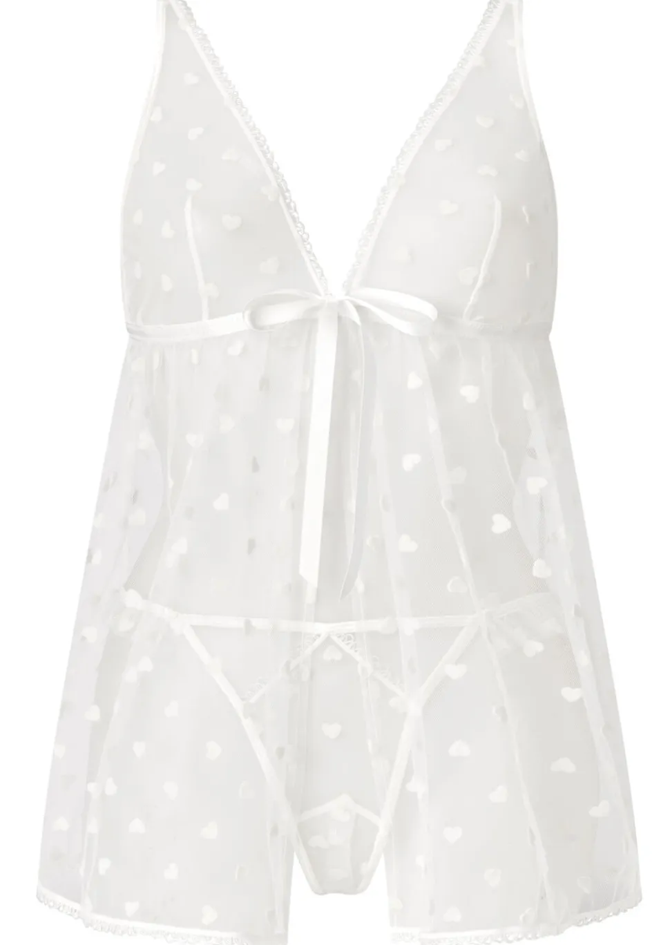 Queen of Hearts Crotchless Babydoll Lingerie 2 Piece Set - Ivory