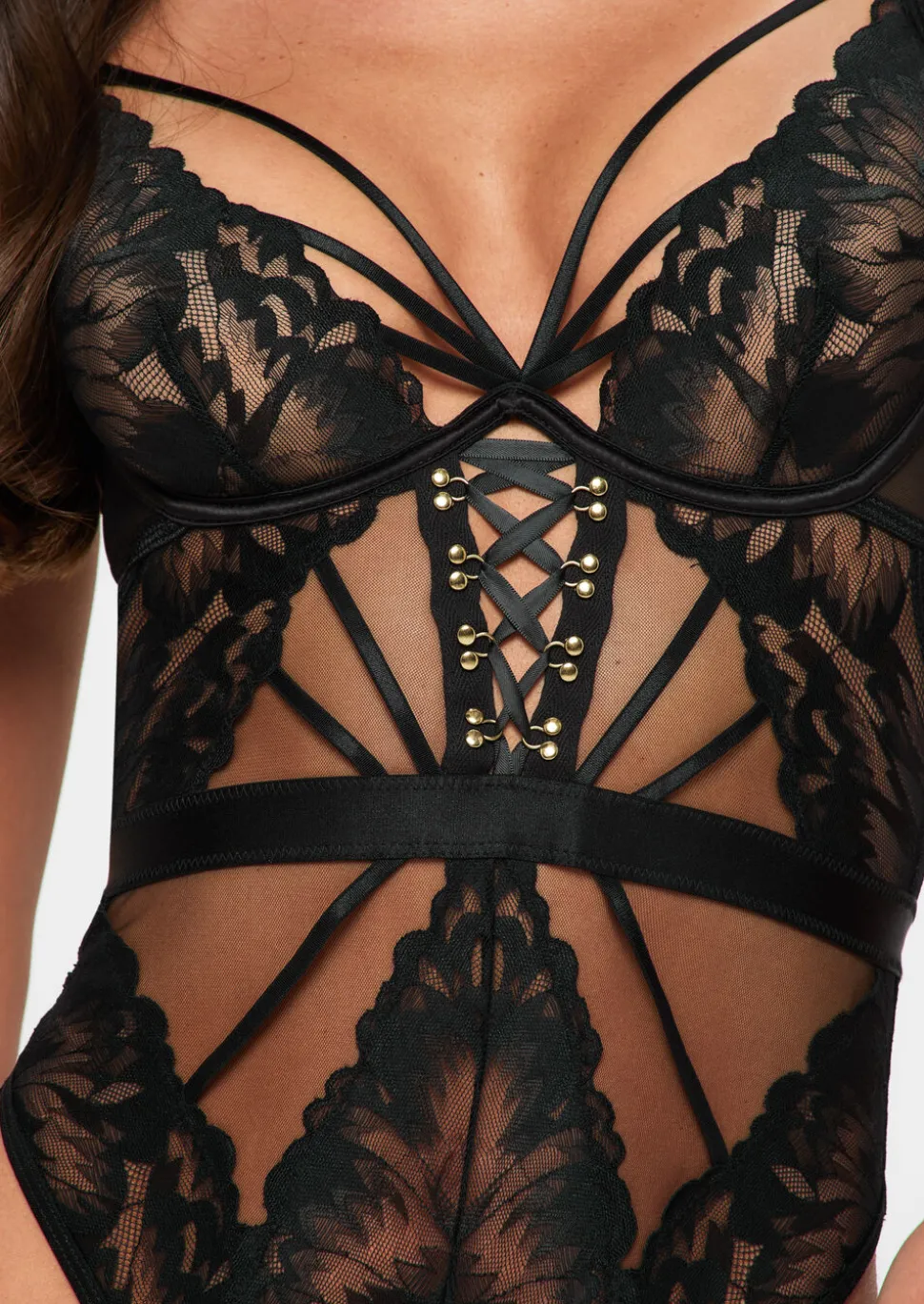 Radiant Desires Lace Crotchless Lingerie Body - Black