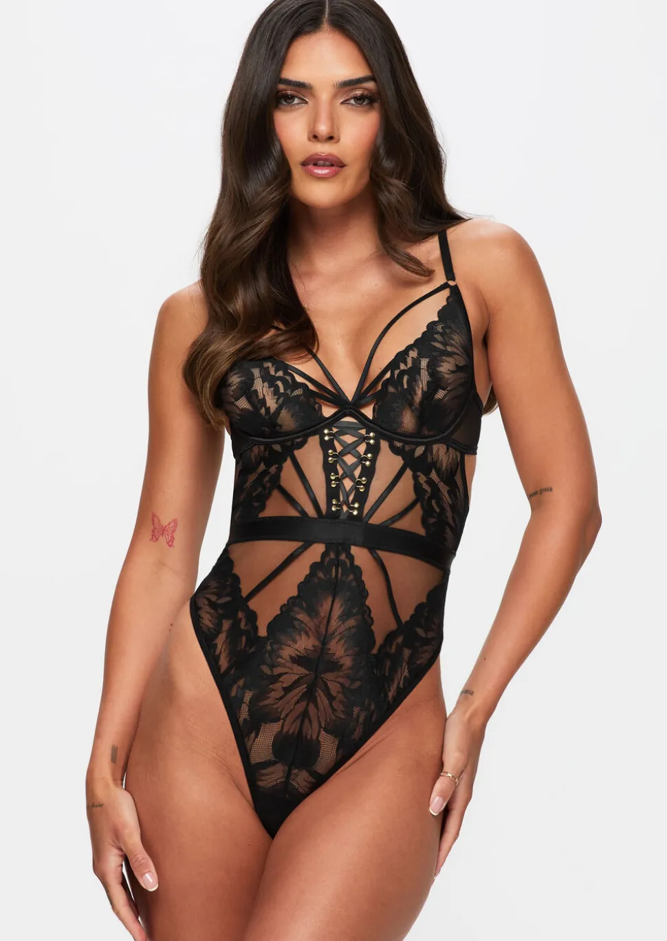 Radiant Desires Lace Crotchless Lingerie Body - Black
