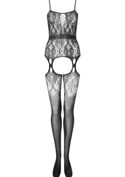 Risk Taker Fishnet Lace Crotchless Bodystocking - Black
