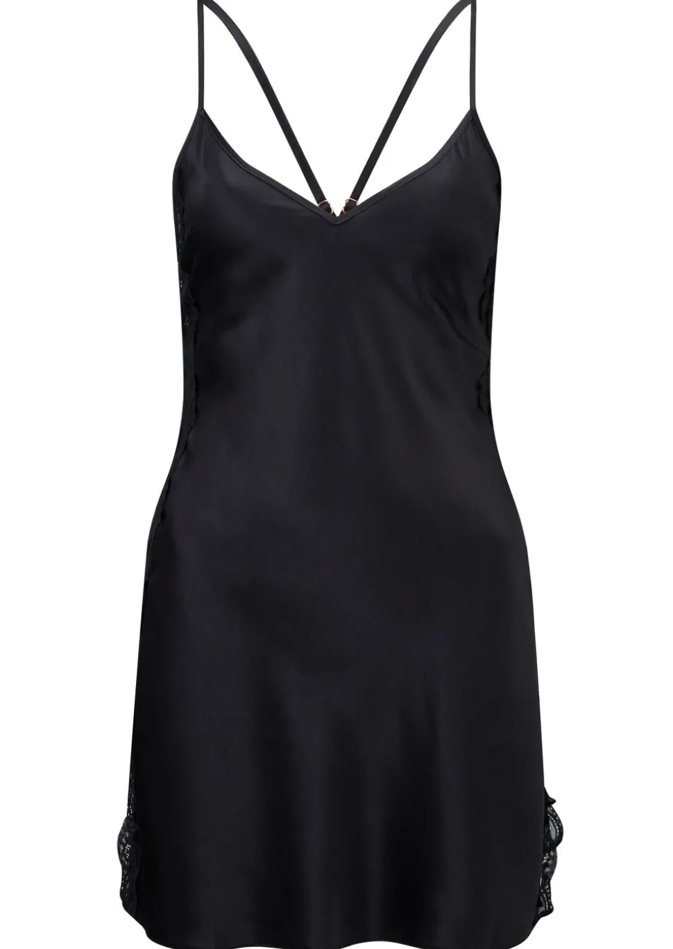 Rosalie Satin Lace Trim Chemise Lingerie - Black