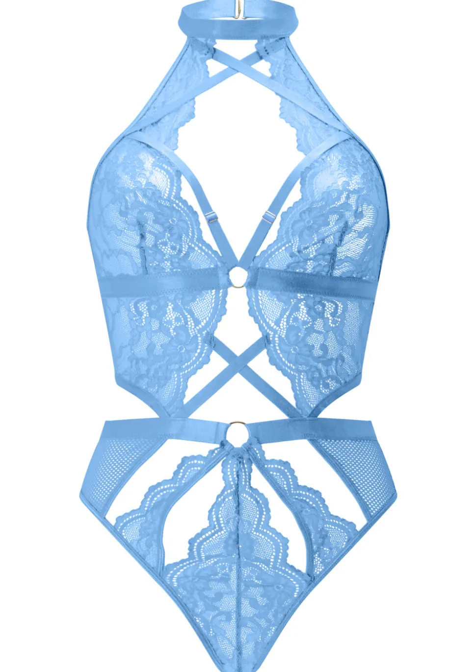 Rosella Lace Halterneck Crotchless Lingerie Body - Light Blue