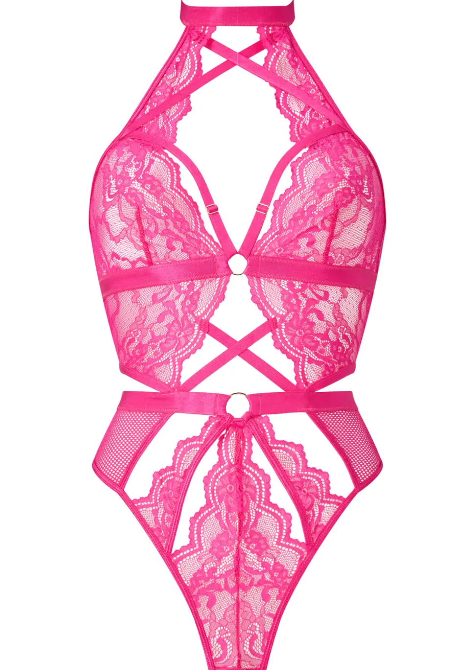 Rosella Lace Halterneck Crotchless Lingerie Body - Pink