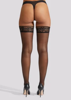 Scallop Edged Lace Top Hold Ups - Black