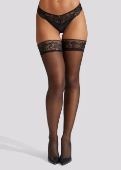 Scallop Edged Lace Top Hold Ups - Black
