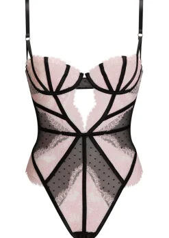 Secret Seduction Lace Crotchless Lingerie Body - Black/Pink