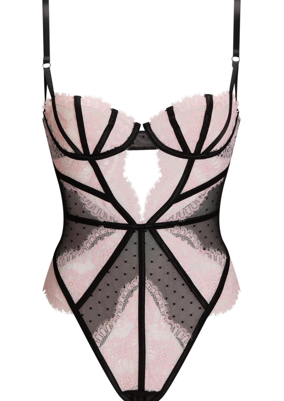 Secret Seduction Lace Crotchless Lingerie Body - Black/Pink