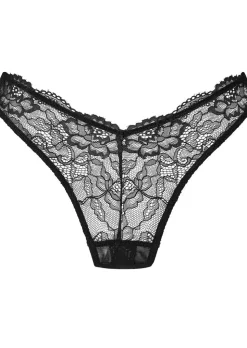 Seduce Me Lace Crotchless Thong - Black