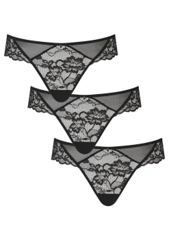 Sexy Lace Brazilian Knickers - Pack of 3 - Black