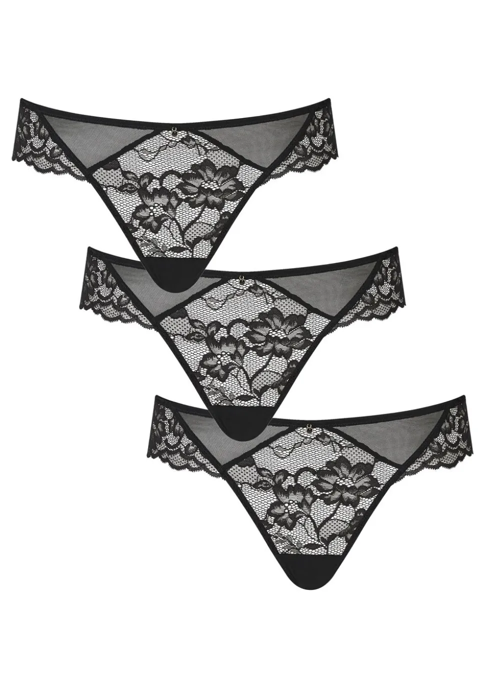Sexy Lace Brazilian Knickers - Pack of 3 - Black