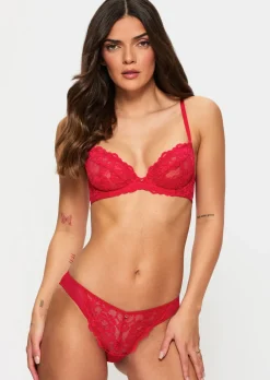 Sexy Lace Crotchless Brazilian Knickers - Red