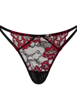 Sexy Lace Crotchless G-String - Black/Red