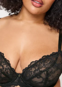 Sexy Lace Fuller Bust Non Padded Plunge Bra - Black
