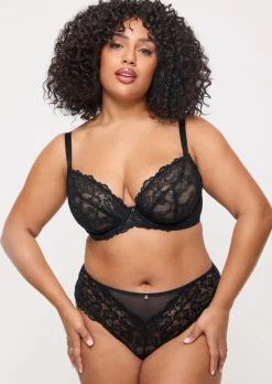 Sexy Lace Fuller Bust Non Padded Plunge Bra - Black