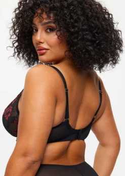 Sexy Lace Fuller Bust Non Padded Plunge Bra - Black/Red