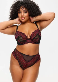 Sexy Lace Fuller Bust Non Padded Plunge Bra - Black/Red