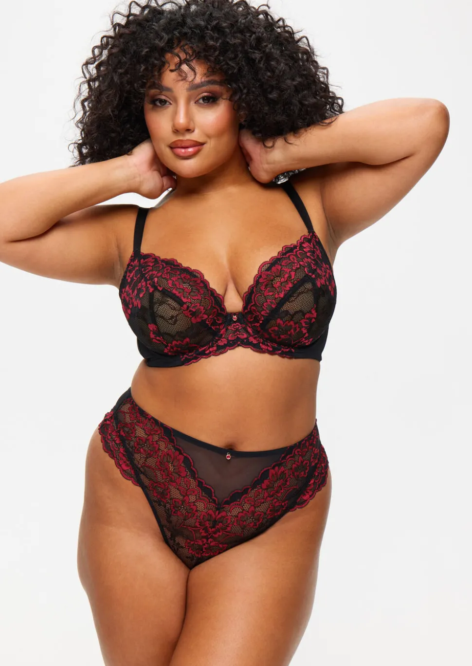 Sexy Lace Fuller Bust Non Padded Plunge Bra - Black/Red