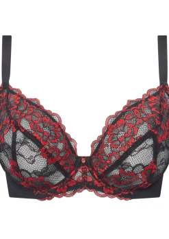 Sexy Lace Fuller Bust Non Padded Plunge Bra - Black/Red
