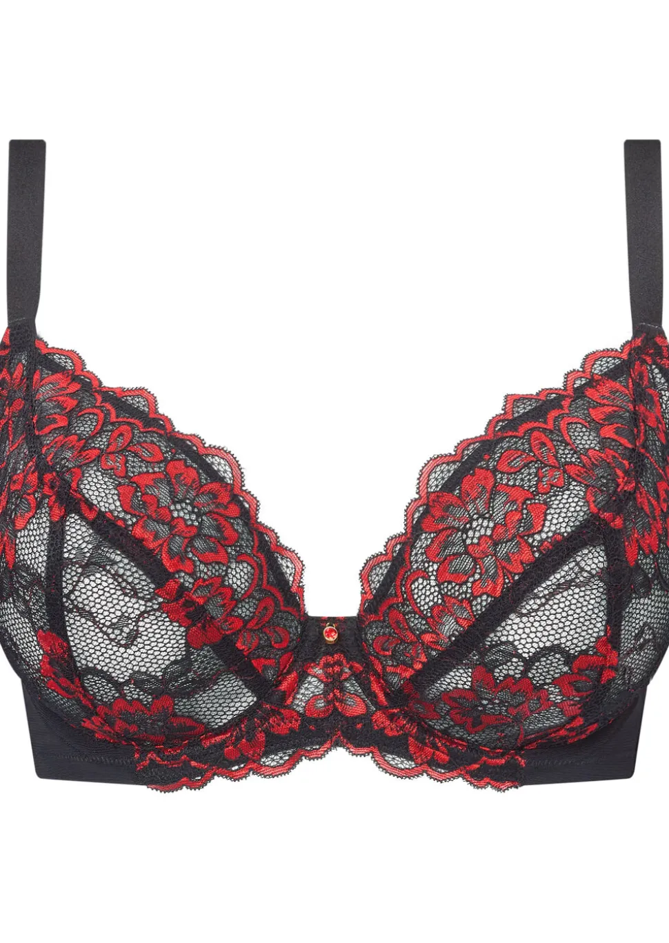Sexy Lace Fuller Bust Non Padded Plunge Bra - Black/Red