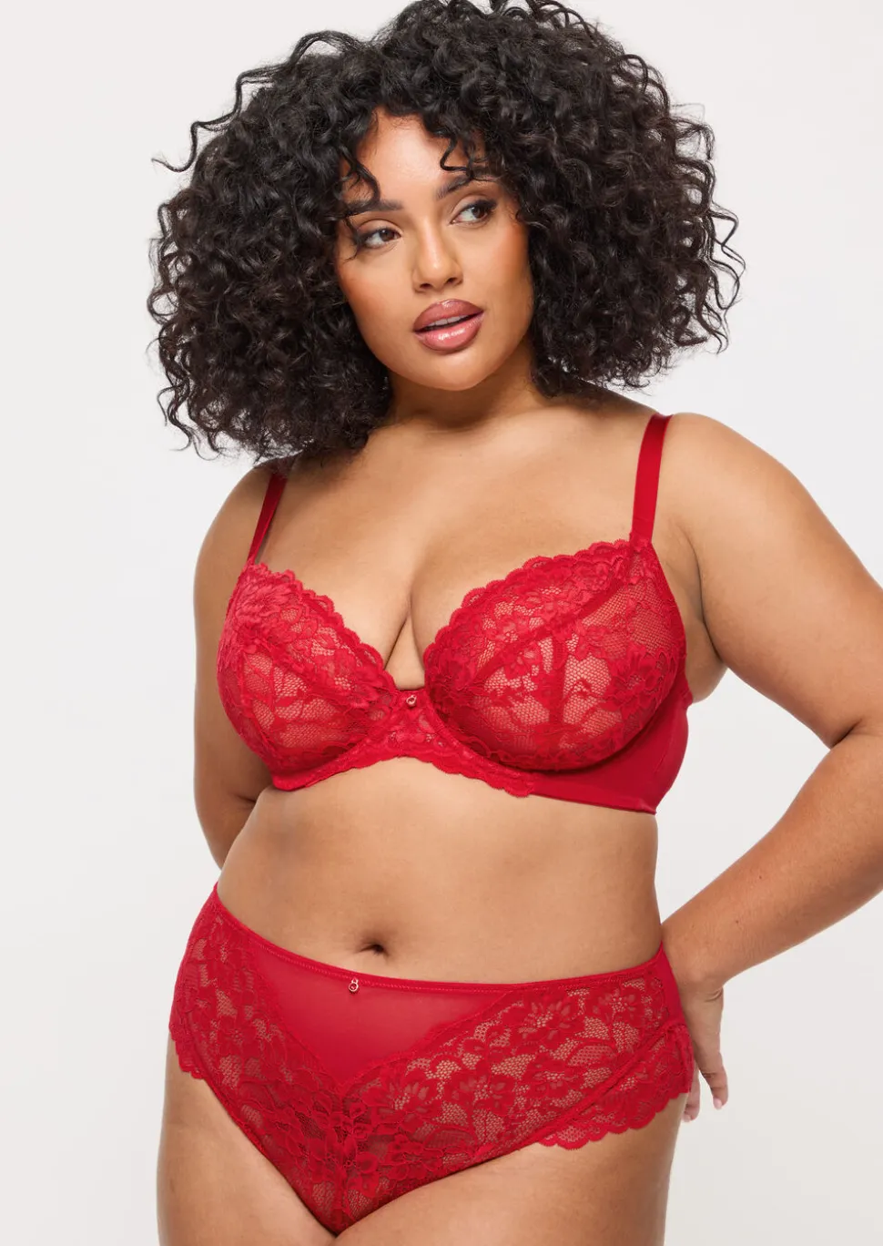 Sexy Lace Fuller Bust Non Padded Plunge Bra - Red