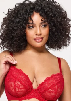 Sexy Lace Fuller Bust Non Padded Plunge Bra - Red