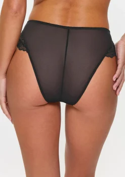 Sexy Lace High Waisted Brazilian Knickers - Black